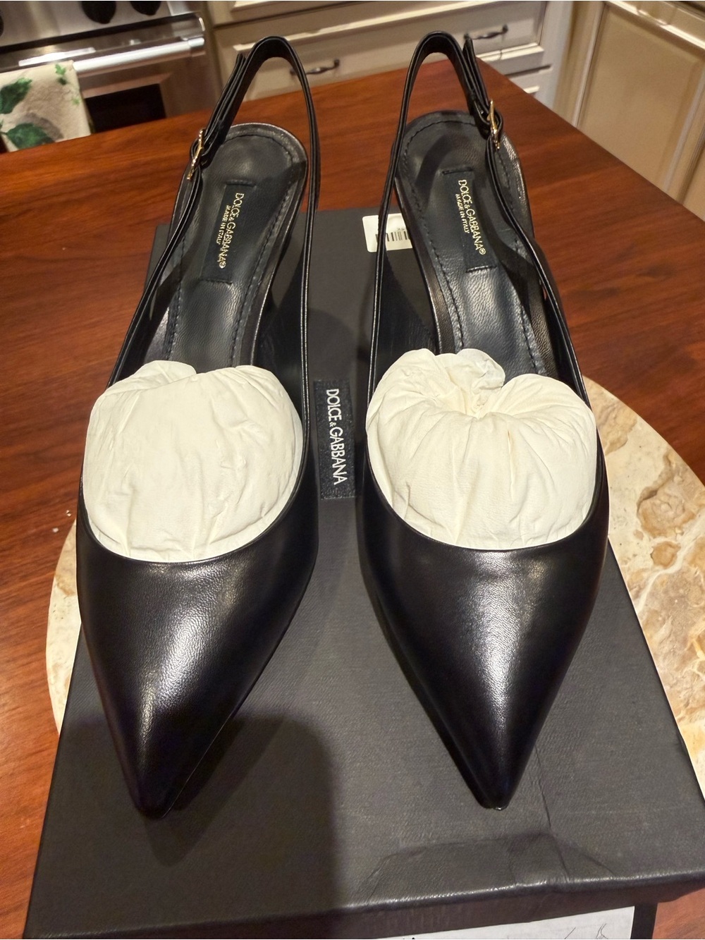Dolce & Gabbana Bellucci NWT Black Nappa Leather Slingback Pumps 37